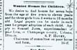 Newspaper ad wanting homes for children at the Champaign County Poor Farm